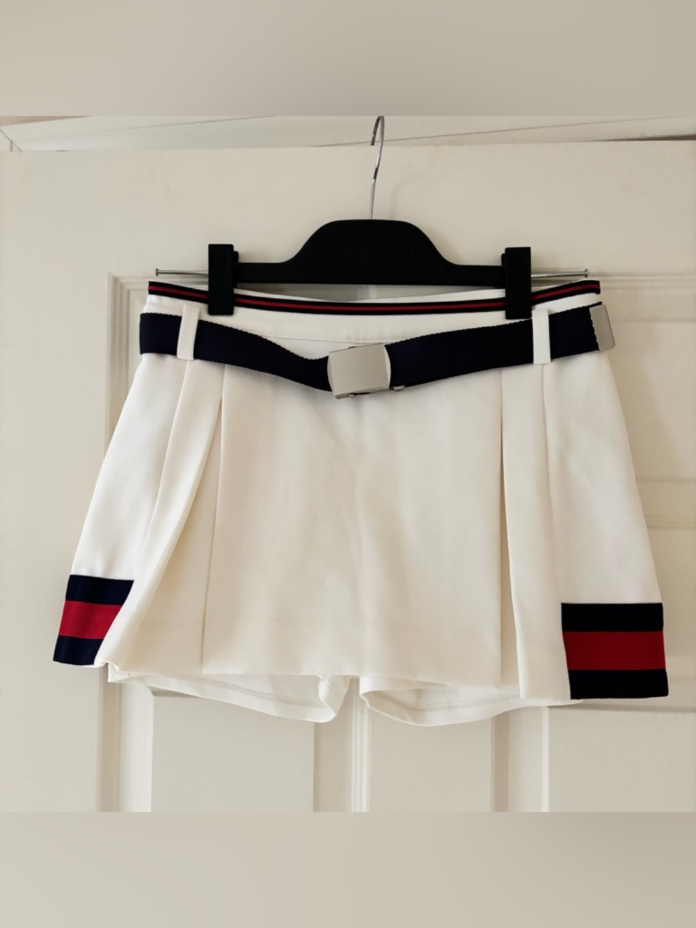 Maeve White Mini Skort with Navy and Red Trim